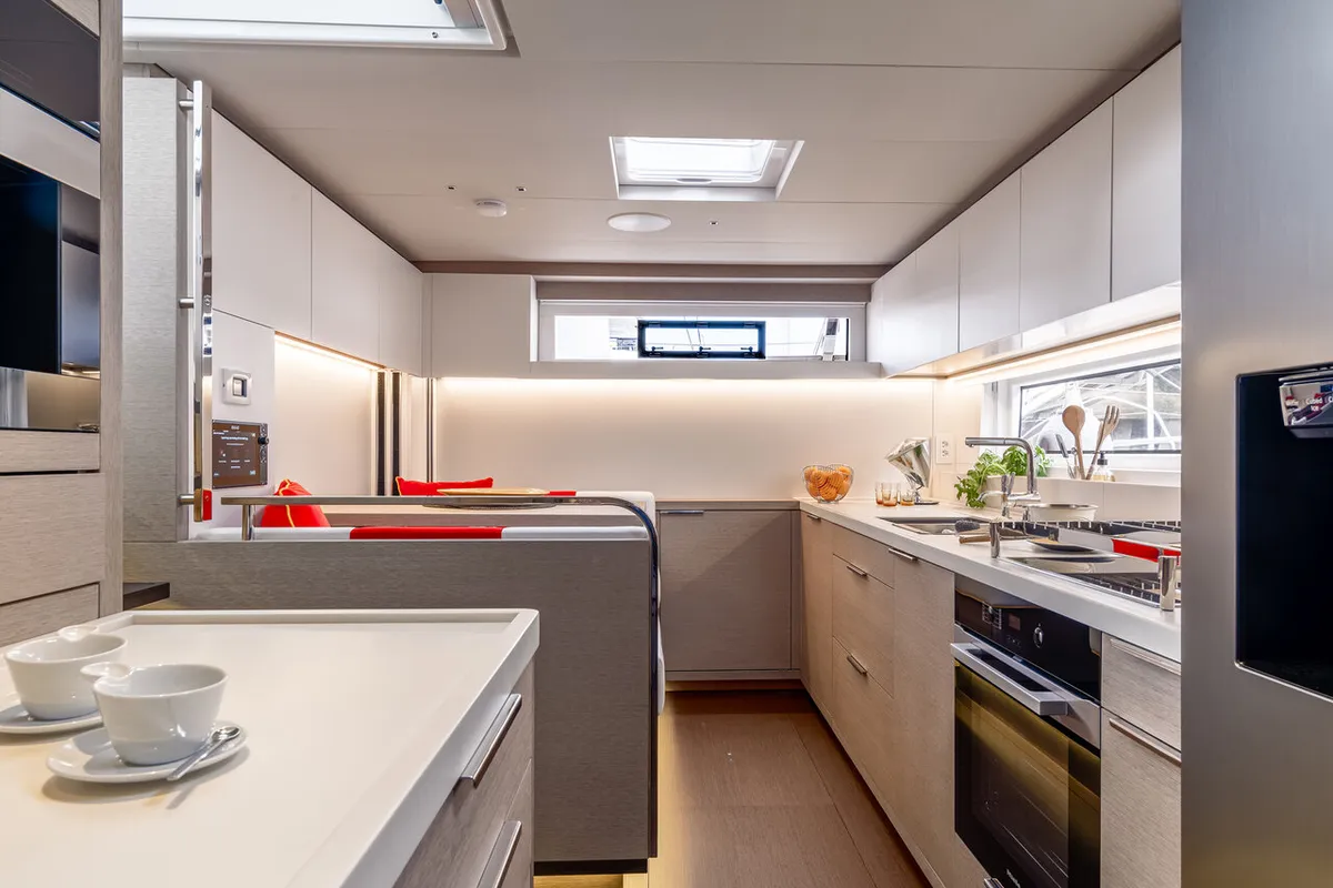 Galley of Daiquiri, a Lagoon Sixty 5 catamaran at Athens, Greece