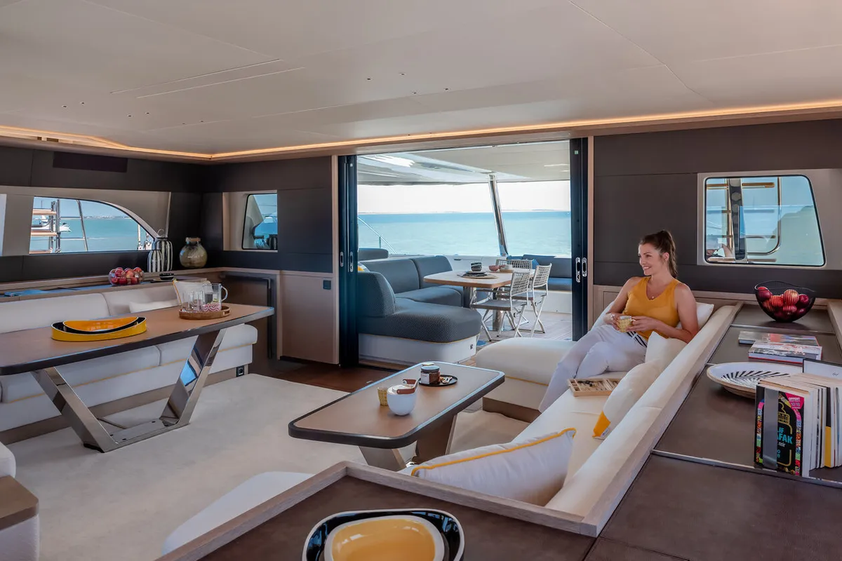 Salon of Daiquiri, a Lagoon Sixty 5 catamaran at Athens, Greece