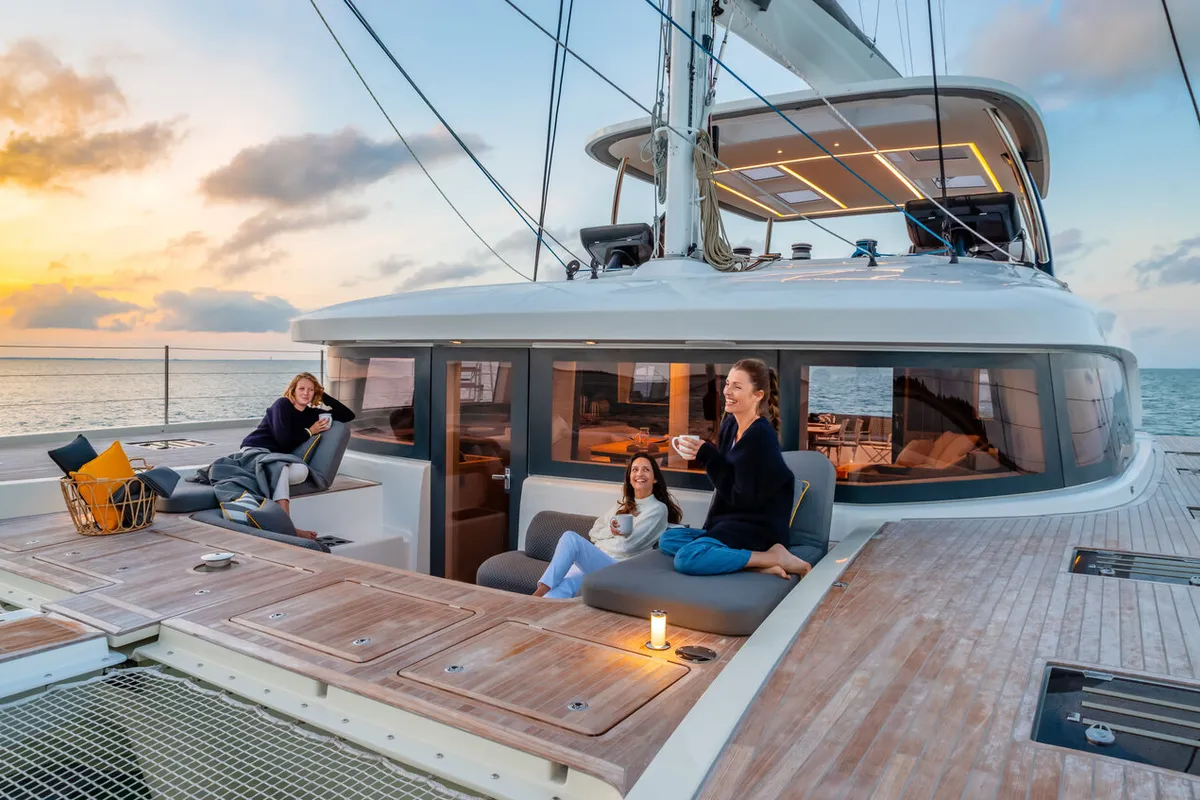 Deck of Daiquiri, a Lagoon Sixty 5 catamaran at Athens, Greece