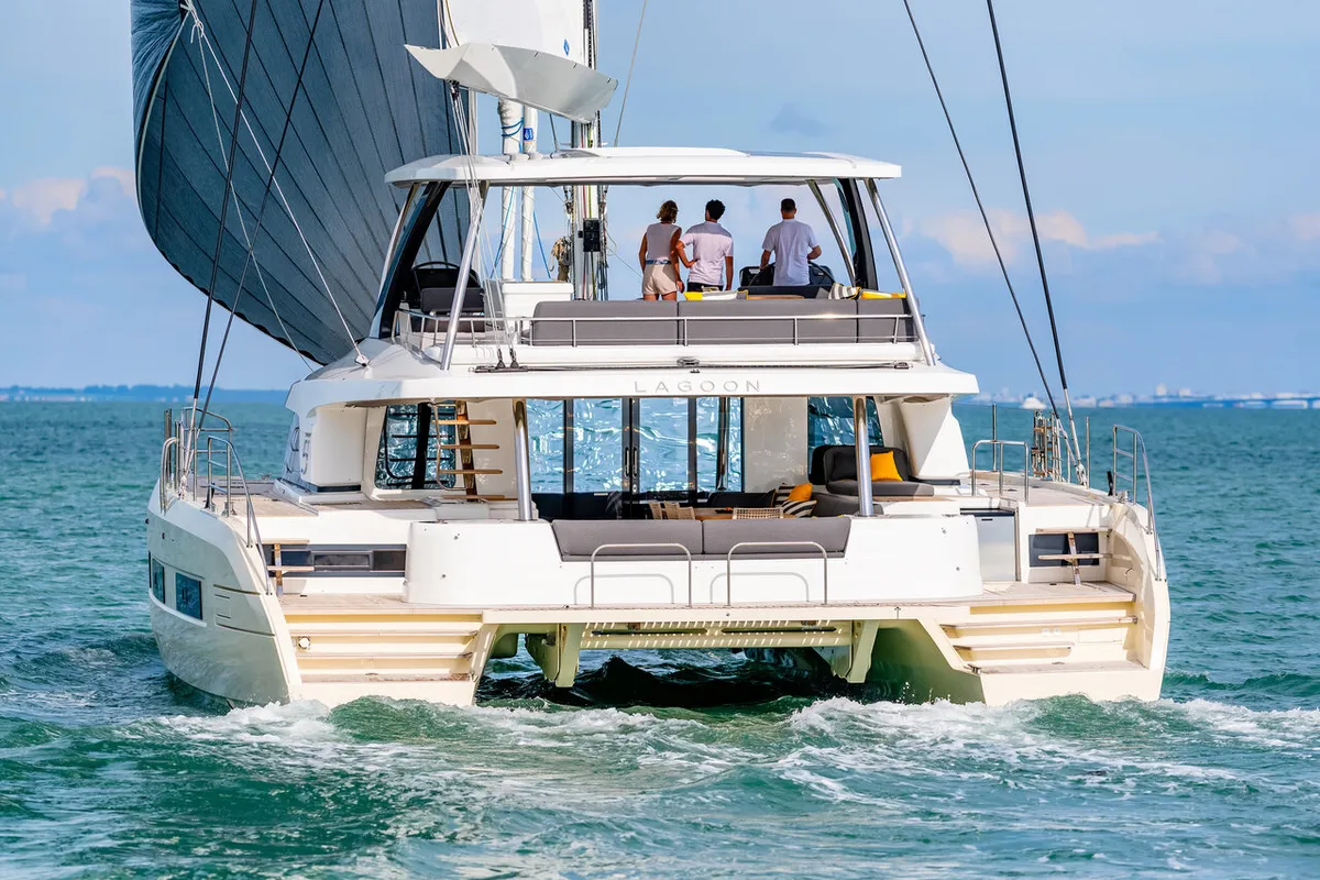 Exterior view of Daiquiri, a Lagoon Sixty 5 catamaran at Athens, Greece
