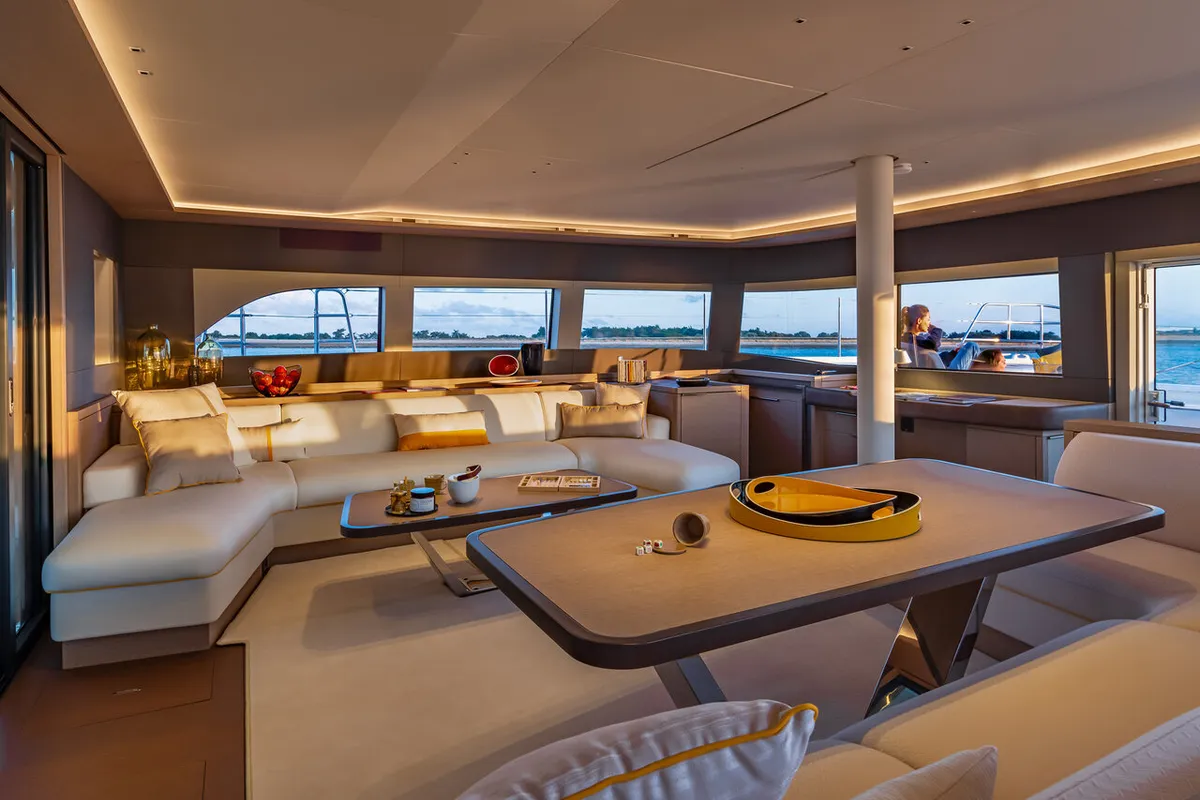 Salon of Daiquiri, a Lagoon Sixty 5 catamaran at Athens, Greece