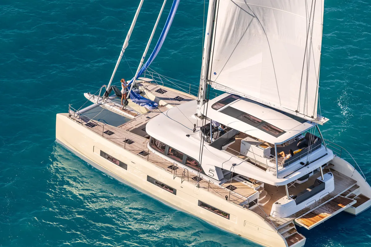 Exterior view of Daiquiri, a Lagoon Sixty 5 catamaran at Athens, Greece