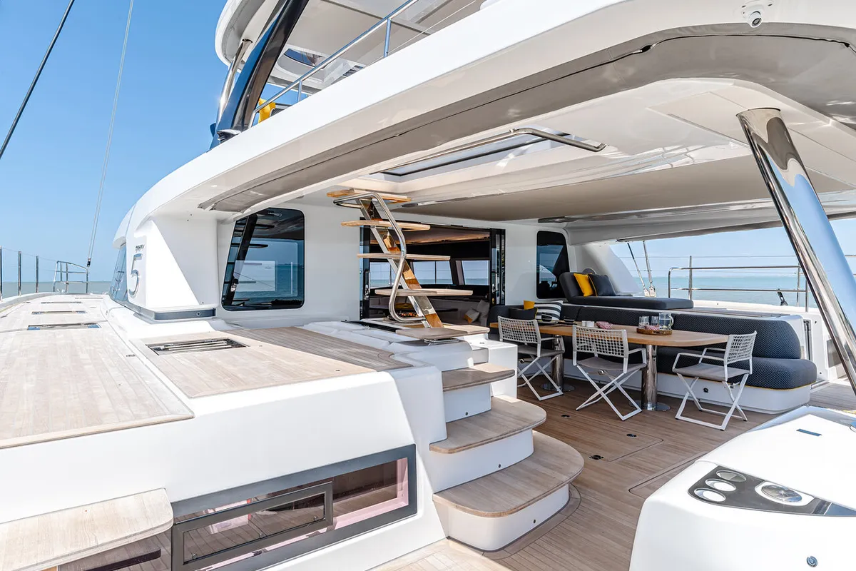 Deck of Daiquiri, a Lagoon Sixty 5 catamaran at Athens, Greece