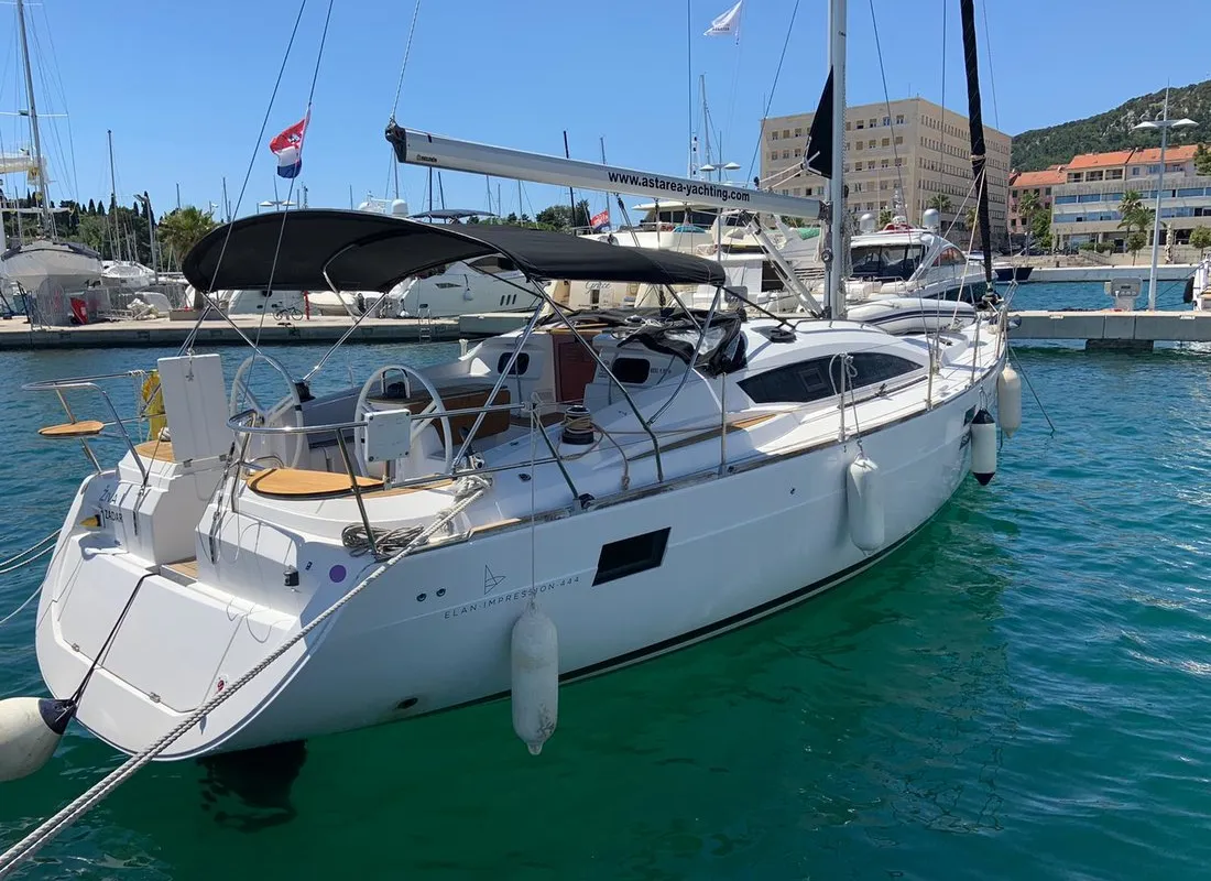 Exterior view of Živa, a Elan 444 Impression sailboat at Split, Croatia