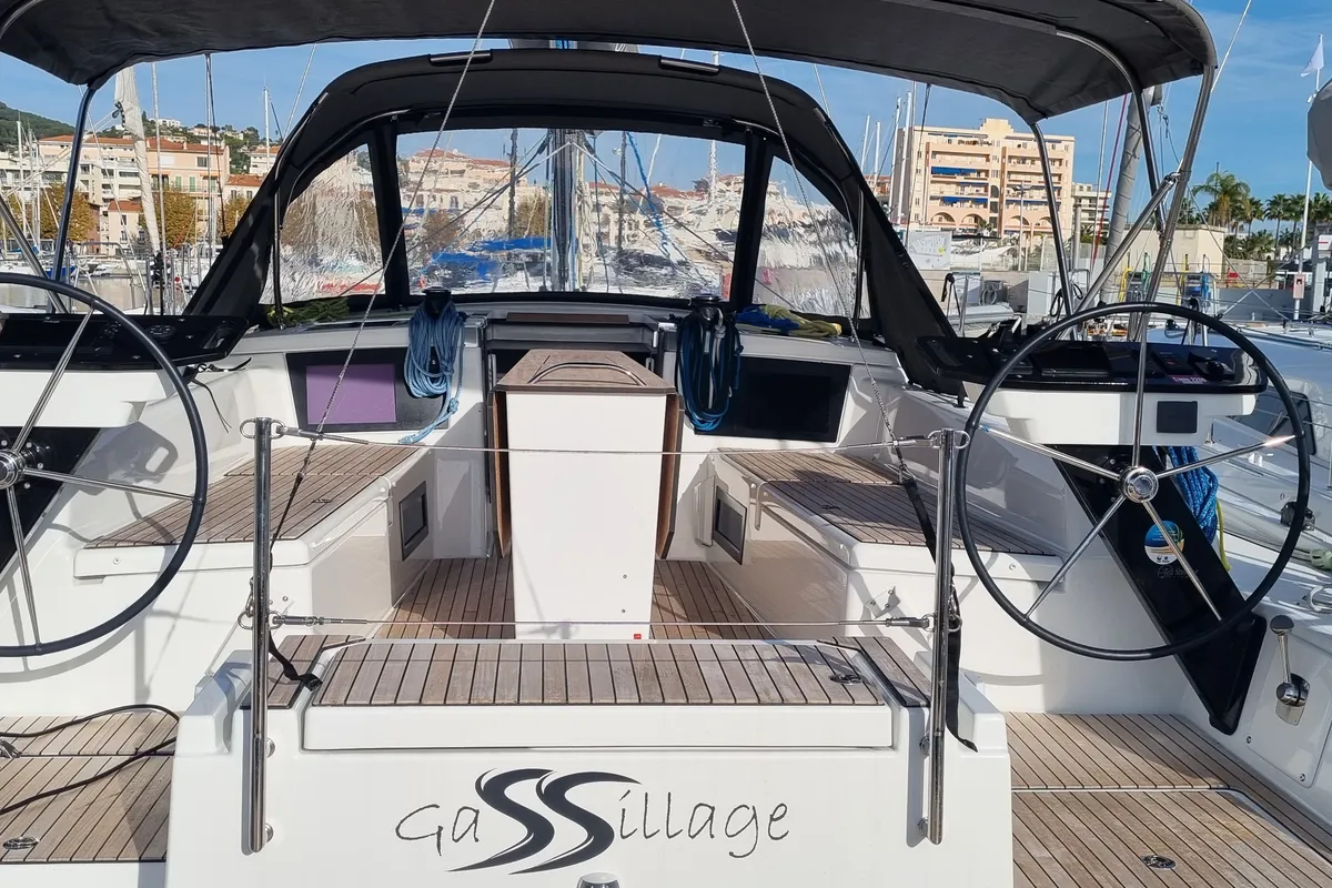 Cockpit of Gassillage, a Dufour 41 sailboat at Vallauris, France