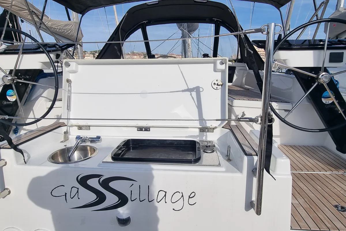 Deck of Gassillage, a Dufour 41 sailboat at Vallauris, France