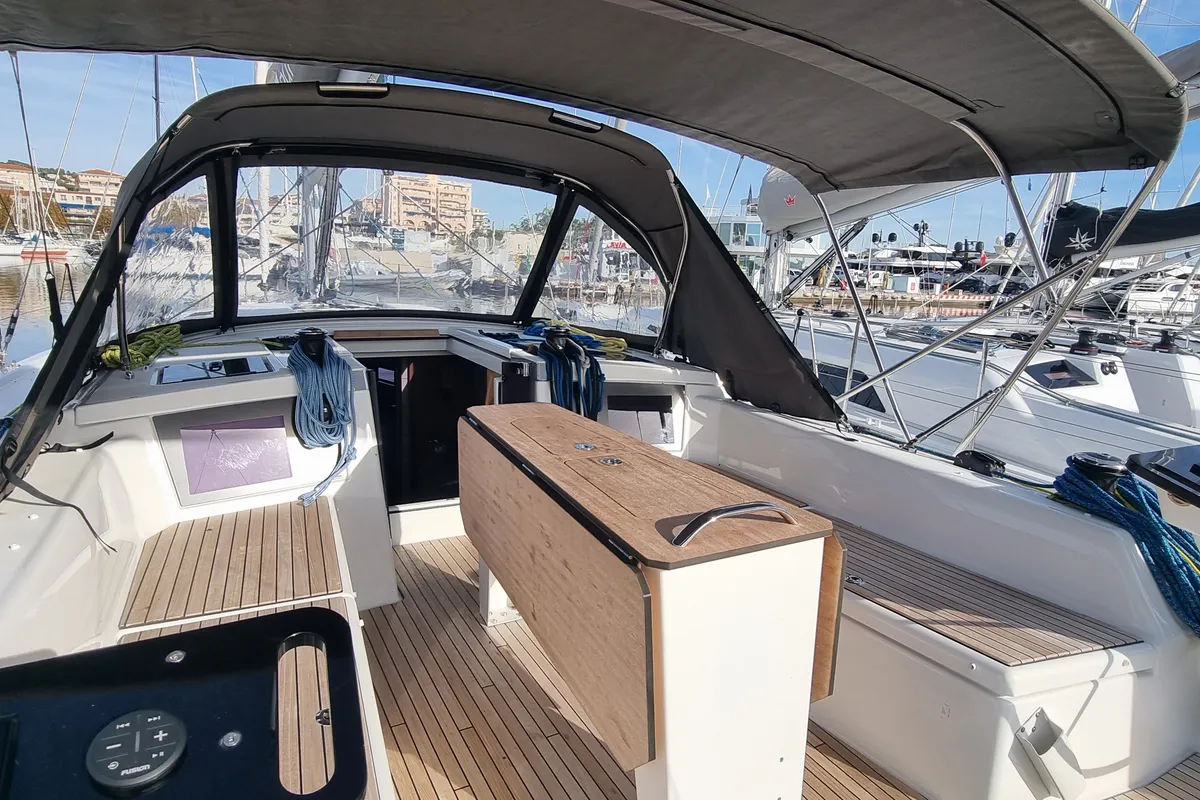 Cockpit of Gassillage, a Dufour 41 sailboat at Vallauris, France