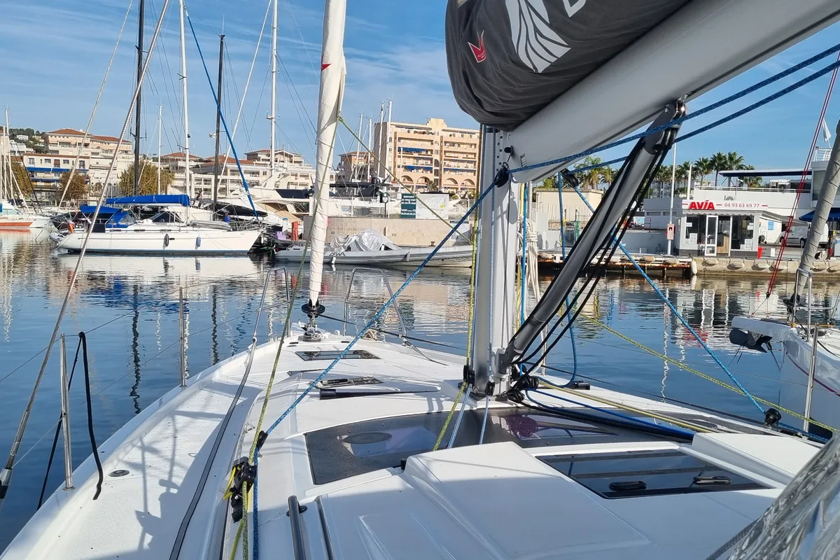 Deck of Gassillage, a Dufour 41 sailboat at Vallauris, France