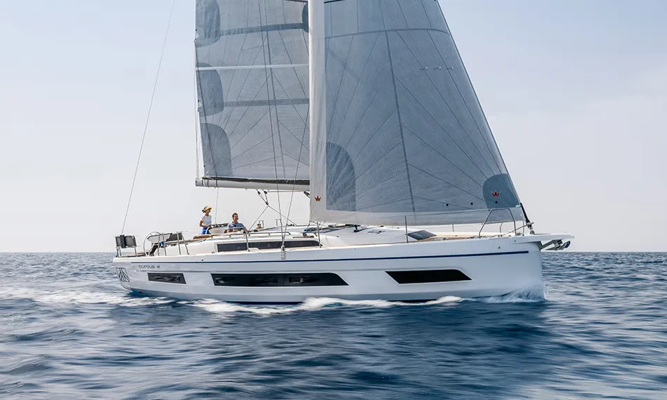 Exterior view of Gassillage, a Dufour 41 sailboat at Vallauris, France