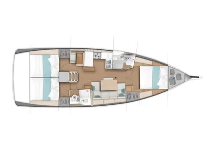 Floor plan of Sunney, a Jeanneau Sun Odyssey 440 sailboat at Grad Kaštela, Croatia