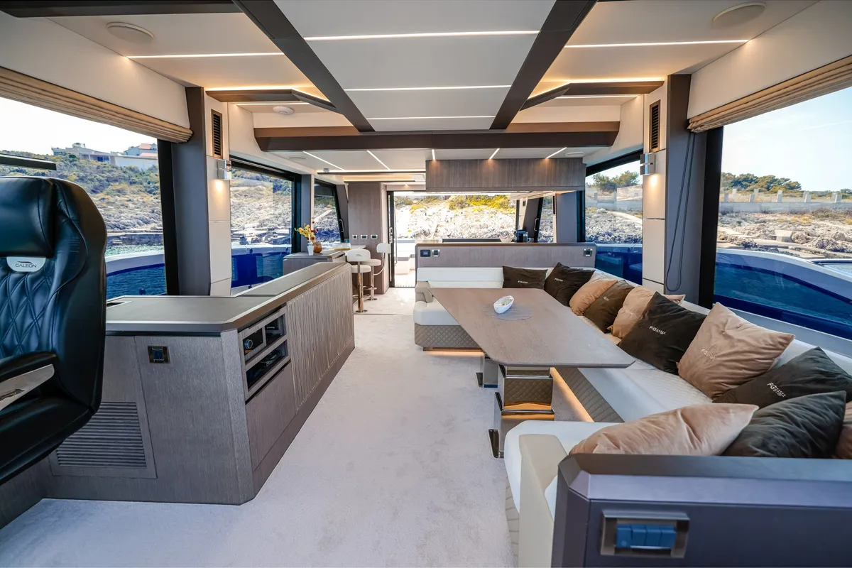 Salon of Premium +, a Galeon 640 Fly motor yacht at Seget Donji, Croatia