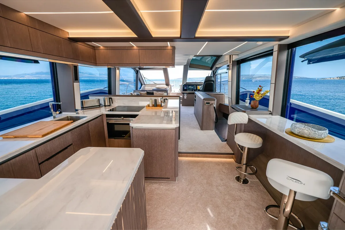 Galley of Premium +, a Galeon 640 Fly motor yacht at Seget Donji, Croatia