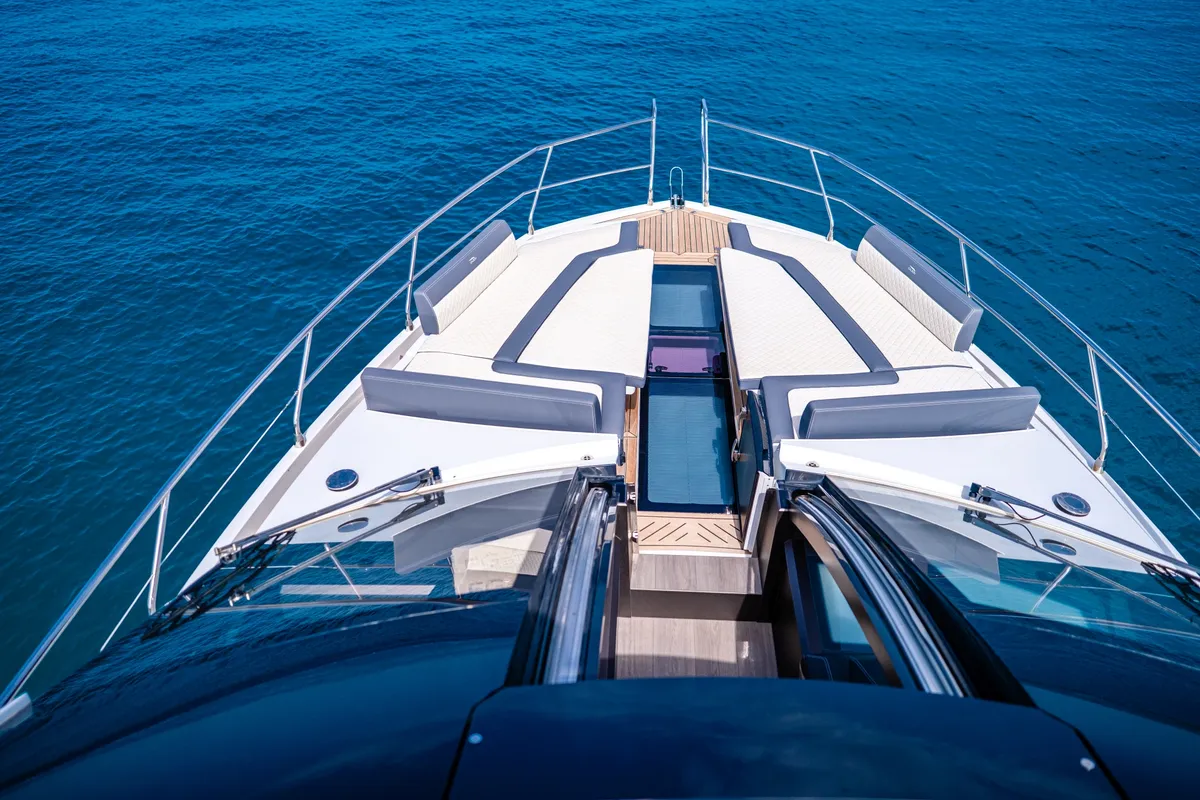 Deck of Premium +, a Galeon 640 Fly motor yacht at Seget Donji, Croatia