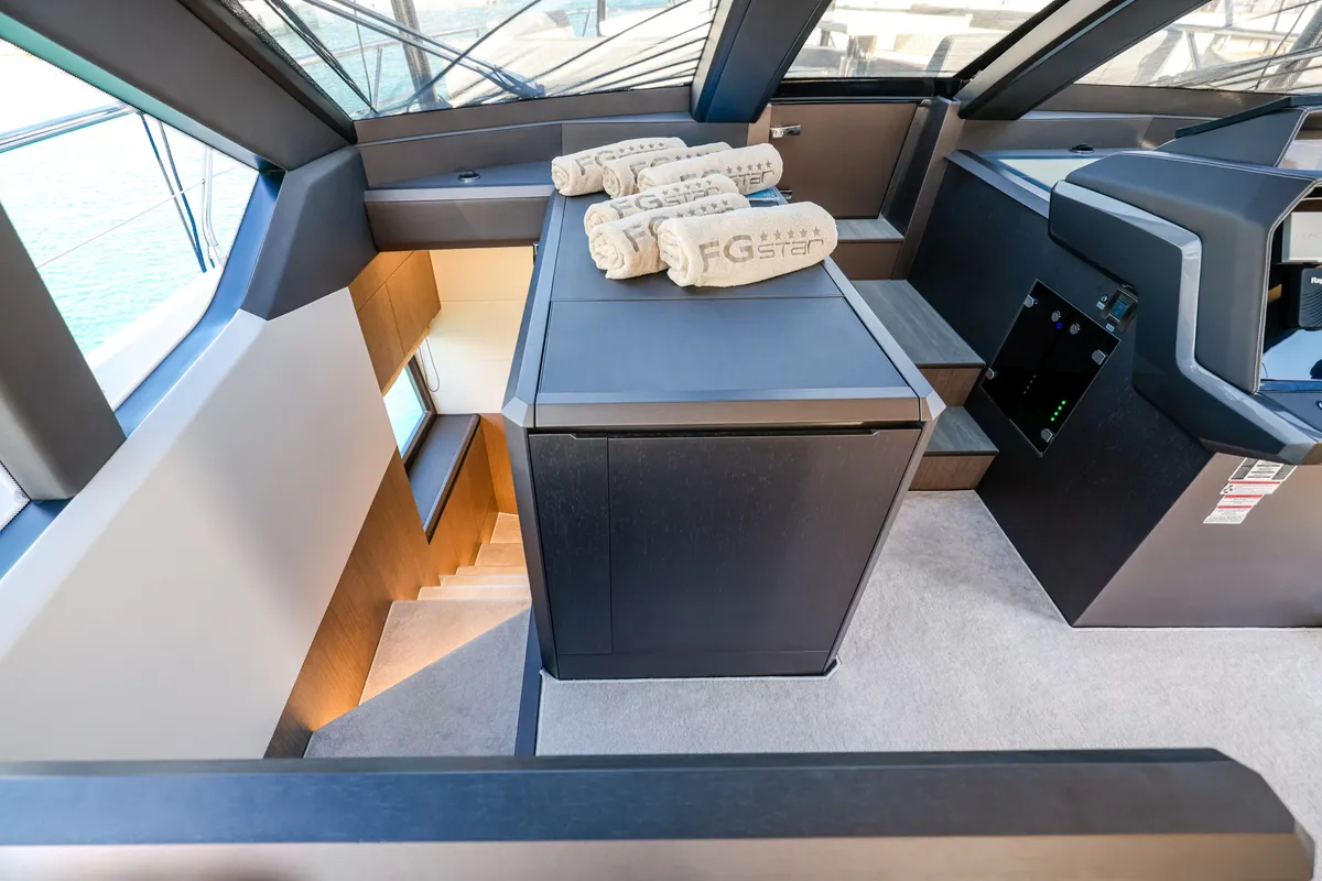 Cockpit of Premium +, a Galeon 640 Fly motor yacht at Seget Donji, Croatia