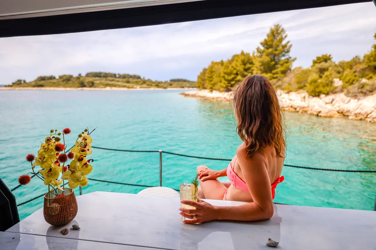 Deck of Premium +, a Galeon 640 Fly motor yacht at Seget Donji, Croatia