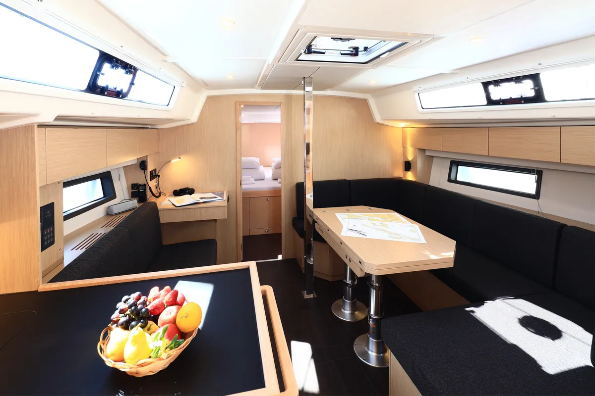 Salon of Larus One, a Bavaria C42 sailboat at Zadar, Croatia