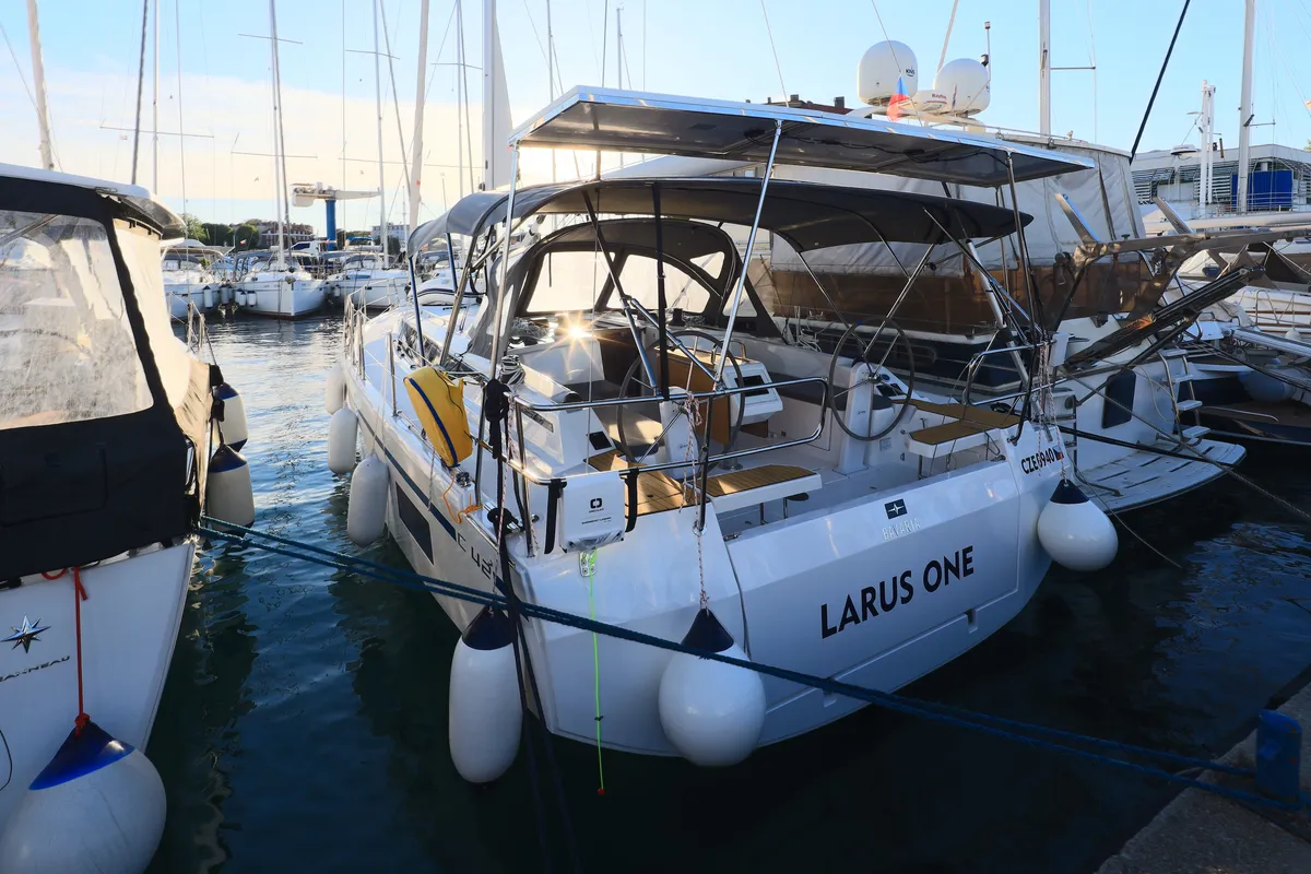 Exterior view of Larus One, a Bavaria C42 sailboat at Zadar, Croatia