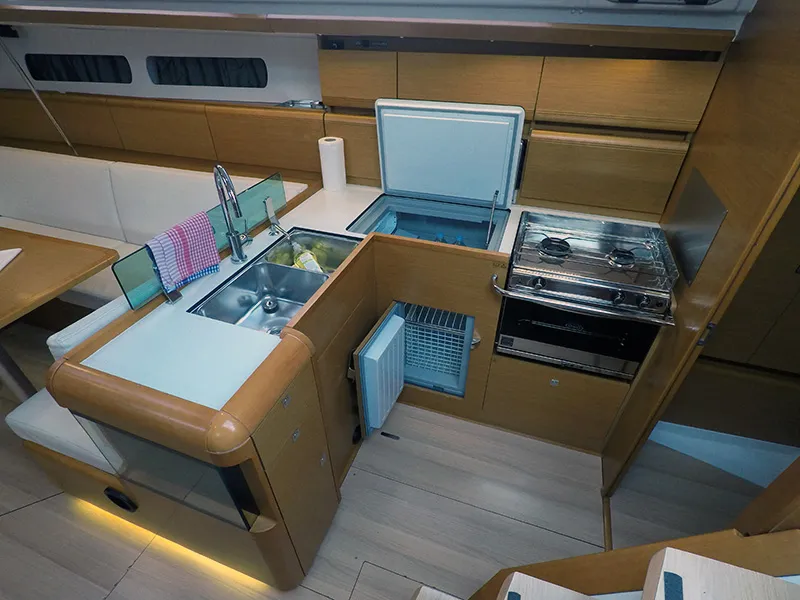 Galley of Elissa, a Jeanneau Sun Odyssey 449 sailboat at Grad Šibenik, Croatia