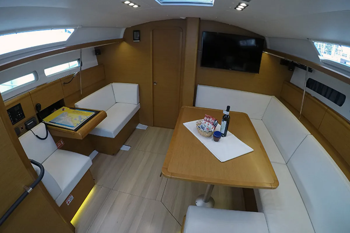 Salon of Elissa, a Jeanneau Sun Odyssey 449 sailboat at Grad Šibenik, Croatia