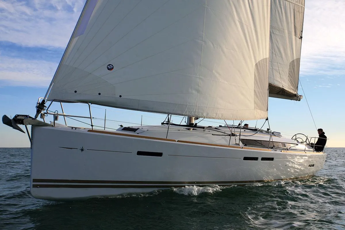 Exterior view of Elissa, a Jeanneau Sun Odyssey 449 sailboat at Grad Šibenik, Croatia