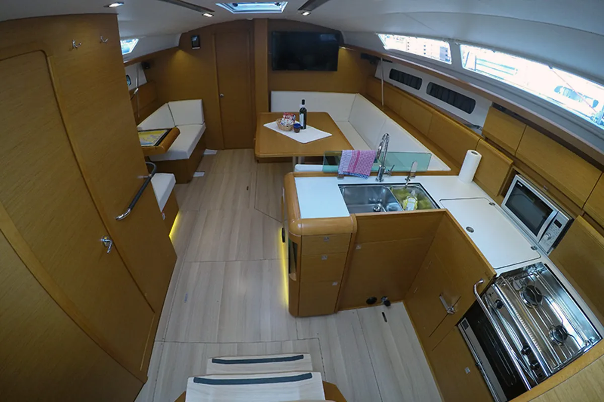Salon of Elissa, a Jeanneau Sun Odyssey 449 sailboat at Grad Šibenik, Croatia