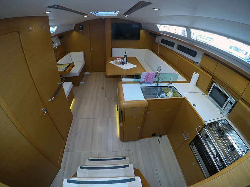 Salon of Elissa, a Jeanneau Sun Odyssey 449 sailboat at Grad Šibenik, Croatia