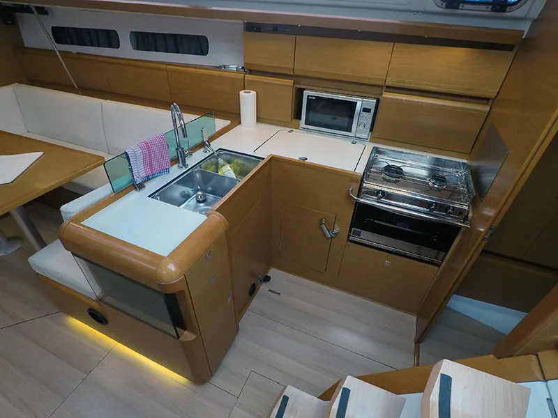 Galley of Elissa, a Jeanneau Sun Odyssey 449 sailboat at Grad Šibenik, Croatia