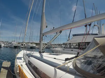 Deck of Elissa, a Jeanneau Sun Odyssey 449 sailboat at Grad Šibenik, Croatia
