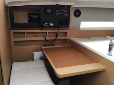 Cockpit of Intrepida, a Jeanneau Sun Odyssey 410 sailboat at San Vincenzo, Italy