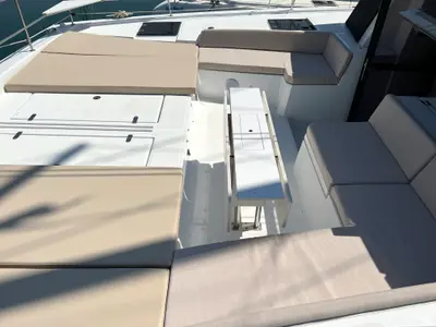 Deck of Holiday, a Bali 4.8 catamaran at Athens, Greece
