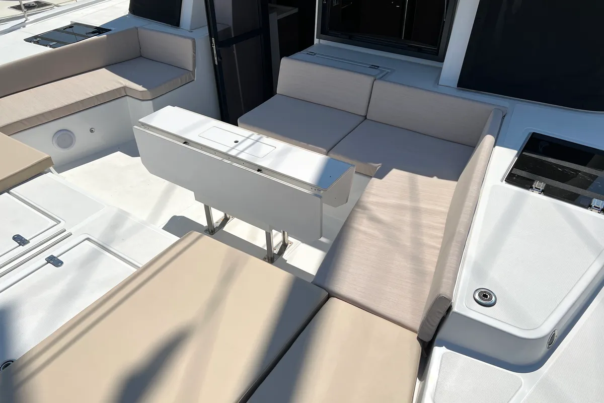 Deck of Holiday, a Bali 4.8 catamaran at Athens, Greece
