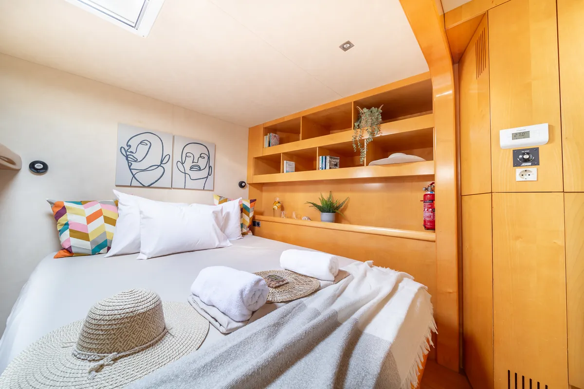 Cabin on ZORBA CAT, a Fountaine Pajot Eleuthera 60 catamaran at Aegina, Greece