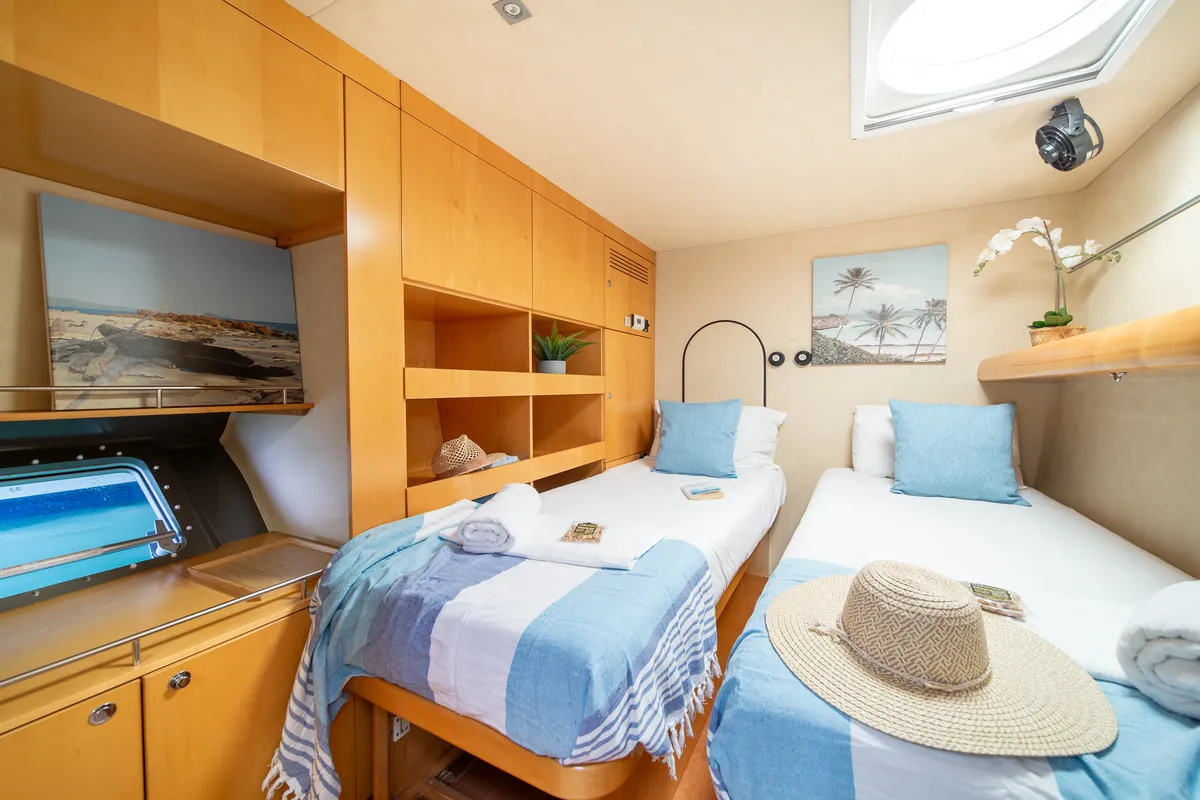 Cabin on ZORBA CAT, a Fountaine Pajot Eleuthera 60 catamaran at Aegina, Greece