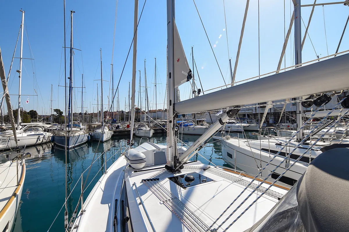 Deck of SEA CLOUD, a Bavaria C38 sailboat at Zadar, Croatia