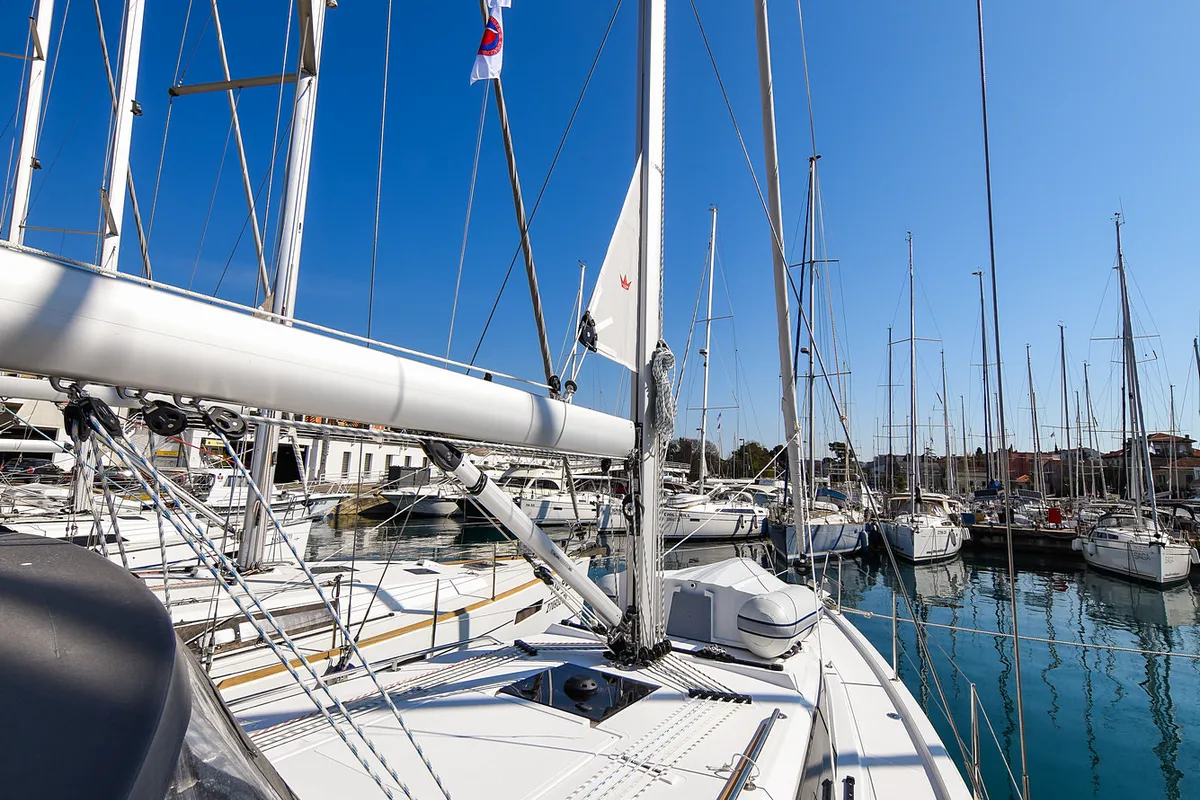 Deck of SEA CLOUD, a Bavaria C38 sailboat at Zadar, Croatia