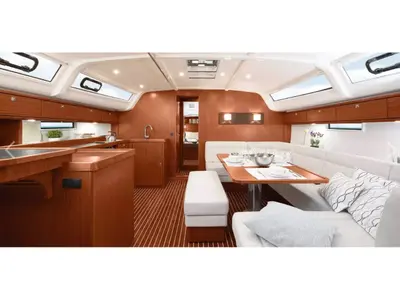 Salon of OREO, a Bavaria Cruiser 51 sailboat at Skiathos, Greece