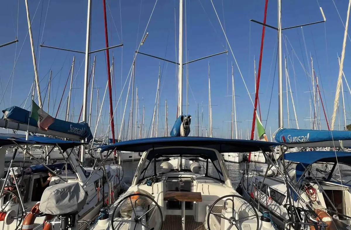 Cockpit of Oceanis 35 Classic, a Beneteau Oceanis 35 sailboat at Tonnarella, Italy