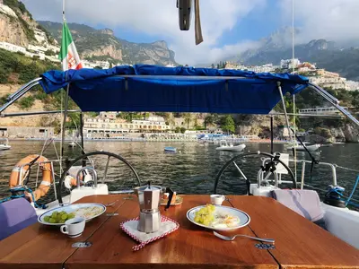 Deck of Oceanis 35 Classic, a Beneteau Oceanis 35 sailboat at Tonnarella, Italy