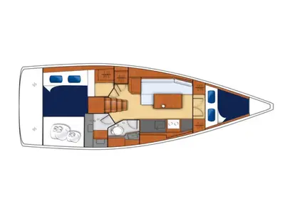 Floor plan of Oceanis 35 Classic, a Beneteau Oceanis 35 sailboat at Tonnarella, Italy