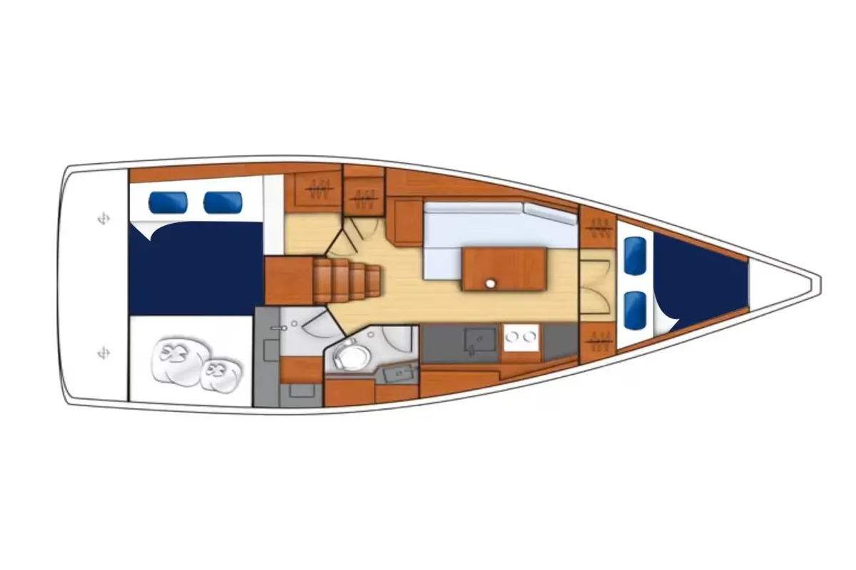 Floor plan of Oceanis 35 Classic, a Beneteau Oceanis 35 sailboat at Tonnarella, Italy