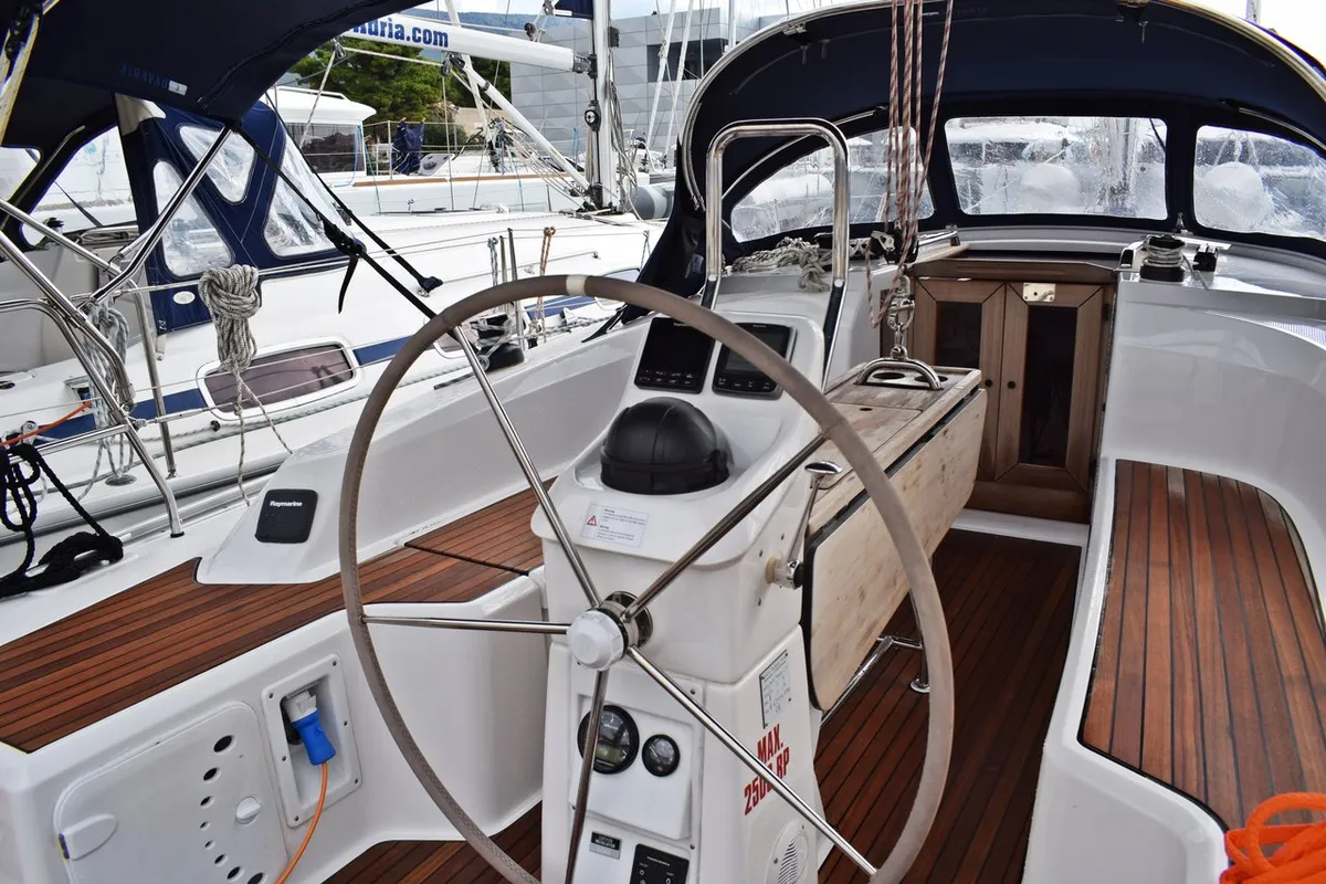 Cockpit of Stončica, a Bavaria Cruiser 33 sailboat at Grad Kaštela, Croatia