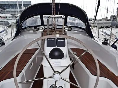 Cockpit of Stončica, a Bavaria Cruiser 33 sailboat at Grad Kaštela, Croatia