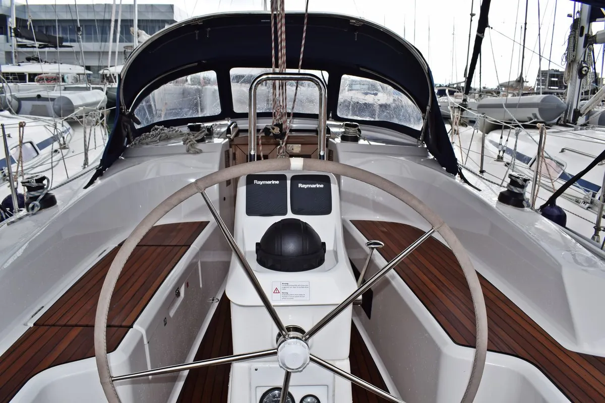 Cockpit of Stončica, a Bavaria Cruiser 33 sailboat at Grad Kaštela, Croatia