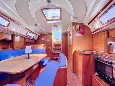 Salon of Okeanis S, a Bavaria 42 sailboat at Salamina Municipal Unit, Greece