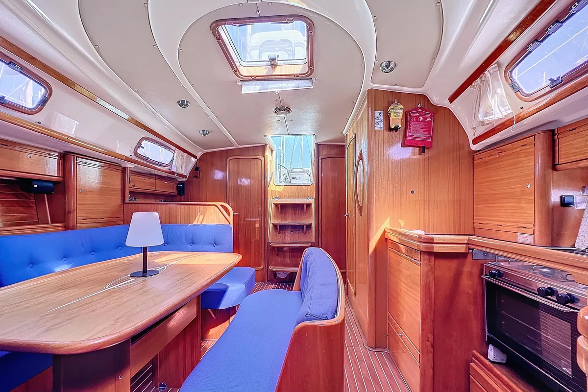 Salon of Okeanis S, a Bavaria 42 sailboat at Salamina Municipal Unit, Greece