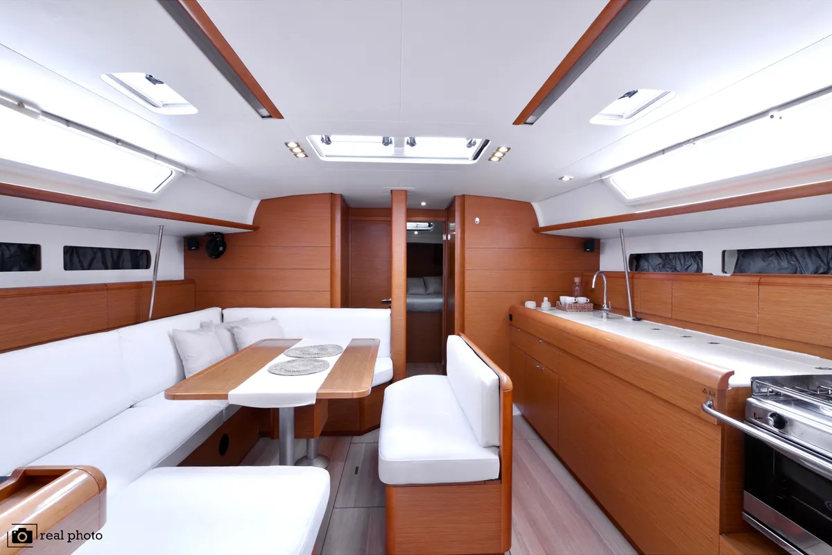 Galley of Azzurra - Solar Panel, a Jeanneau Sun Odyssey 479 sailboat at Puntone di Scarlino, Italy