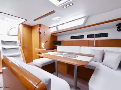 Salon of Azzurra - Solar Panel, a Jeanneau Sun Odyssey 479 sailboat at Puntone di Scarlino, Italy