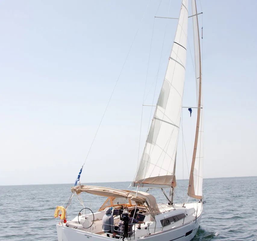 Exterior view of Siroko, a Dufour 382 GL sailboat at Sithonia Municipal Unit, Greece