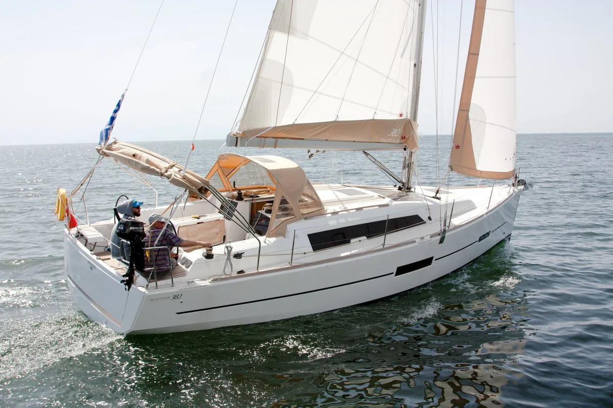 Exterior view of Siroko, a Dufour 382 GL sailboat at Sithonia Municipal Unit, Greece