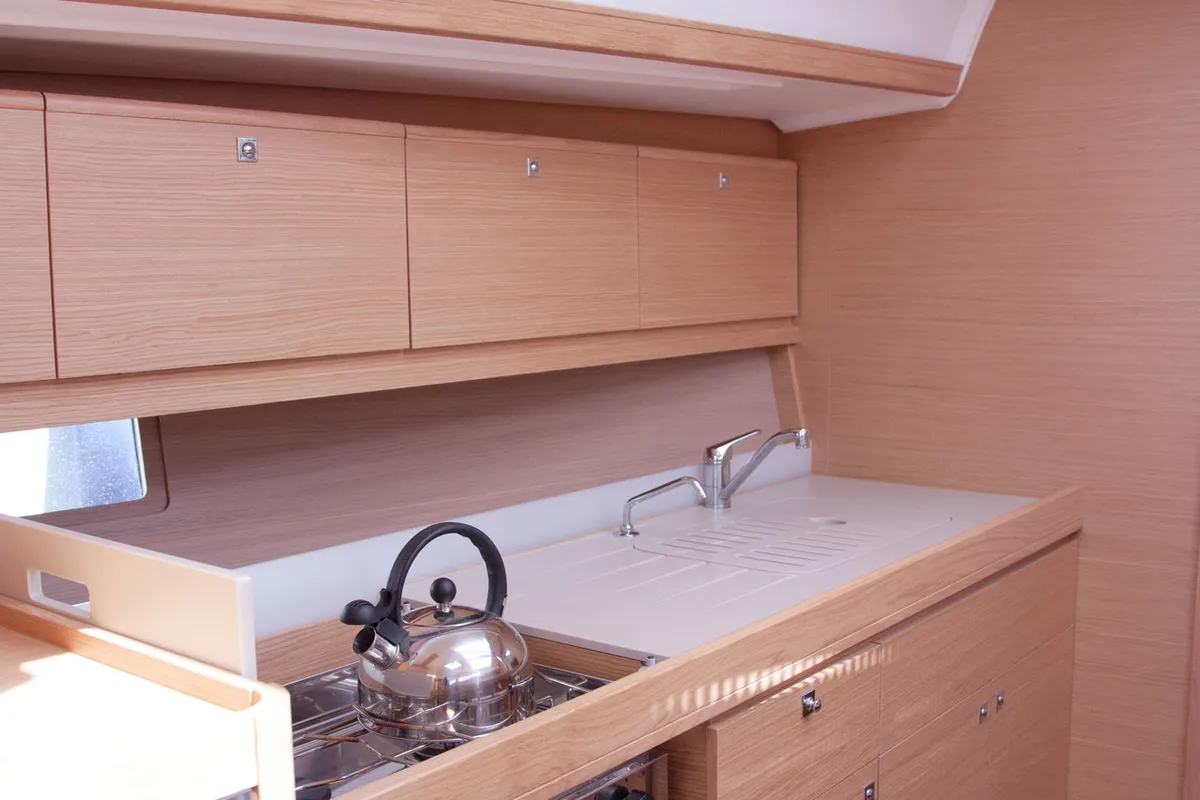 Galley of Siroko, a Dufour 382 GL sailboat at Sithonia Municipal Unit, Greece